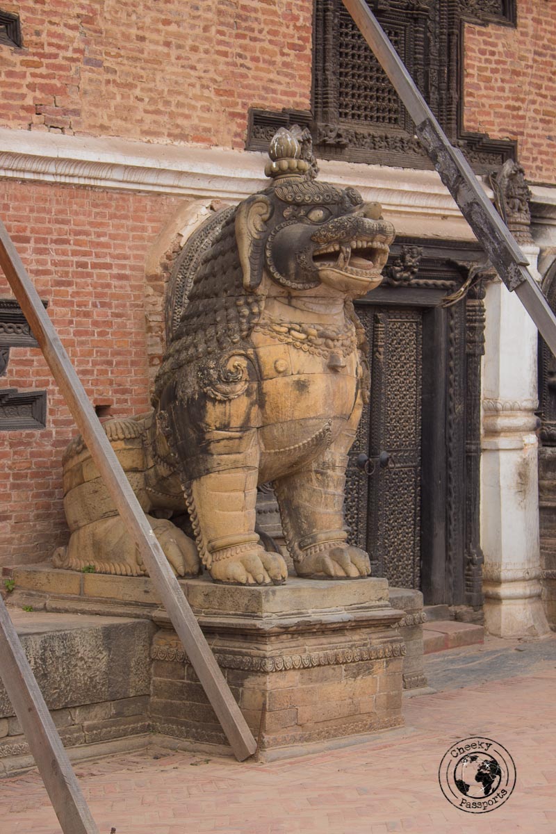 A Hindu mystical Creature guarding the museum of art at the Bhaktapur Durbar Square