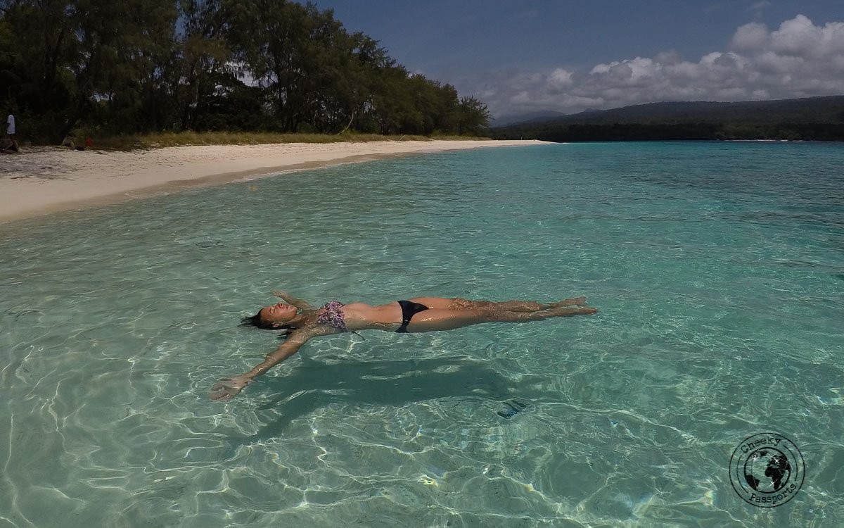 Michelle floating away at Jaco Island- How to get to Jaco Island in Timor-Leste – a guide
