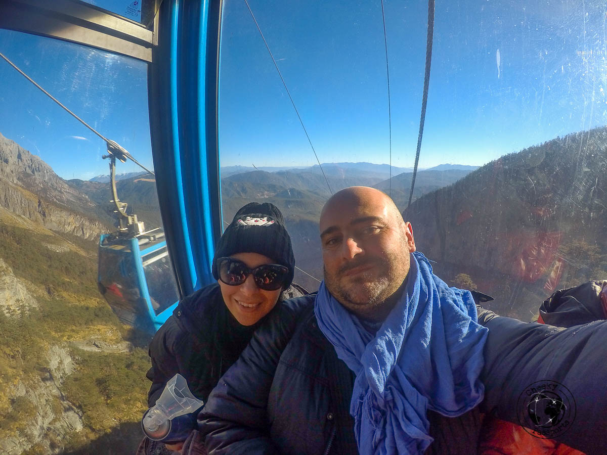 On top of the cable car to the Jade dragon snow mountain