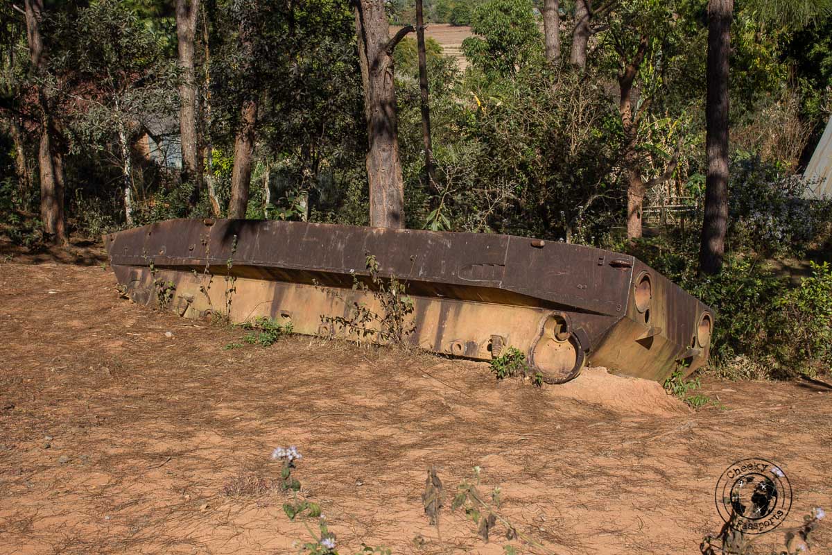 The abonded tank body in a field on the way to sire 1 in Phonsavan - How to visit the Plain of Jars from Luang Prabang