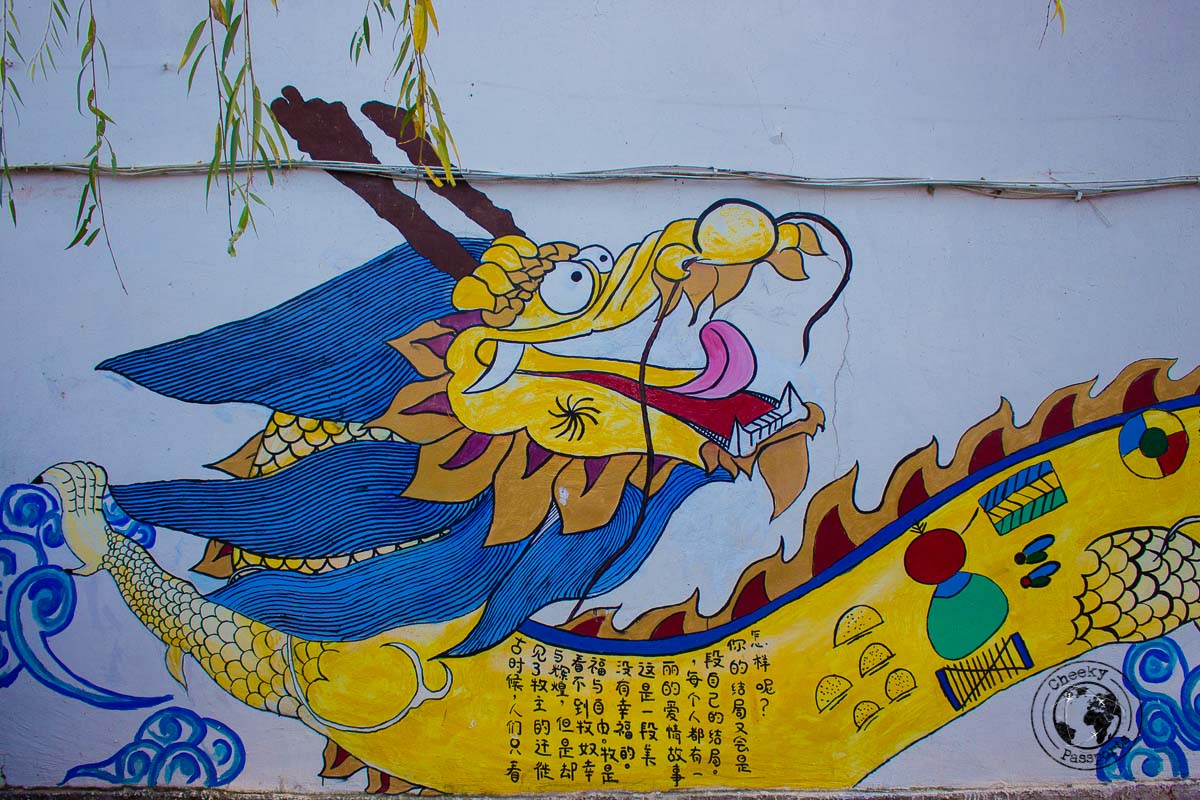 Traditional chinese wall painting meets the simpsons - Lijiang attractions, Yunnan, China
