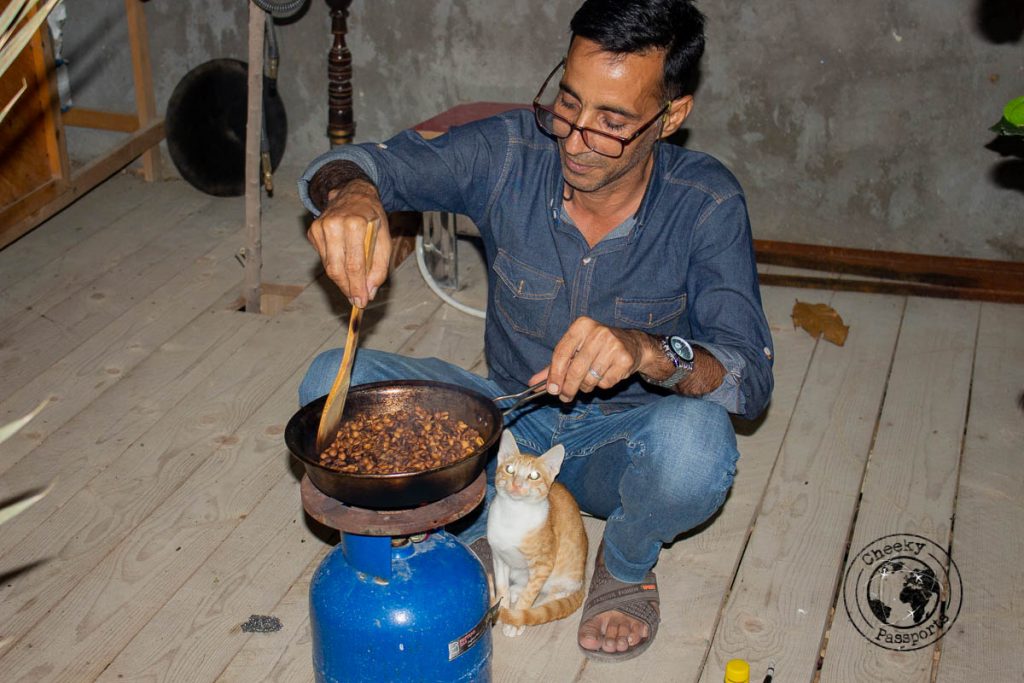 Assad's homestay - roasting coffee beans a day ahead in Qeshm island